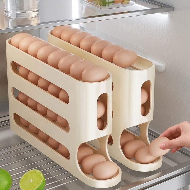 Kitchen Baking Tins - 4-Layer Slide Egg Storage Box, Automatic