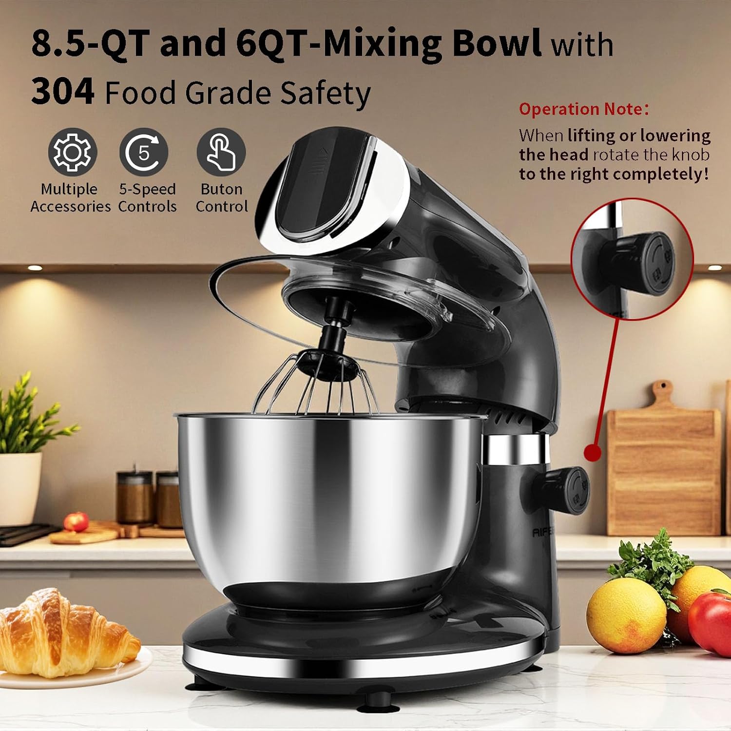 Black Electric Stand Mixer 85Q - Stand Mixer Bowl ulasan dan harga